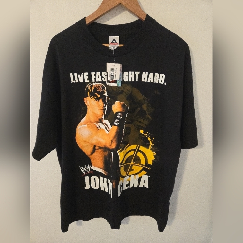 NWT Vintage WWE John Cena Live Fast Fight Hard Black T Shirt Mens XL Deadstock